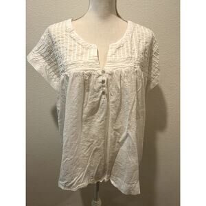 Lucky Brand Women's Modern Cotton Popover V-Neck Top XXL 2XL White New B68